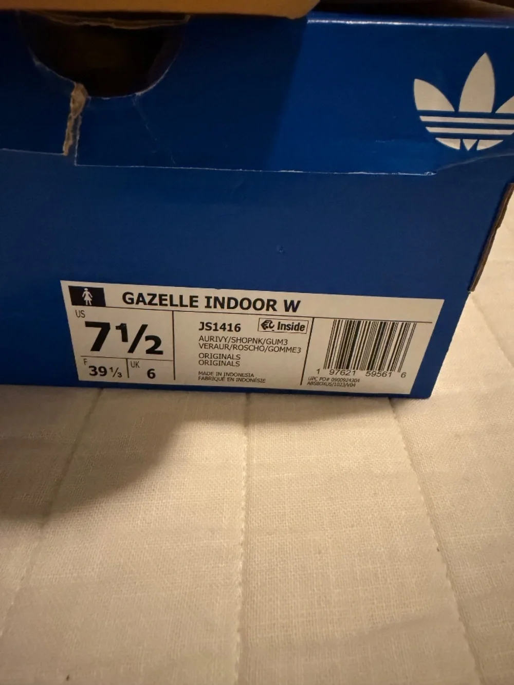 Adidas Gazelle Indoor Sneaker in Aurora Ivy / Shock Pink / Gum Size 7.5